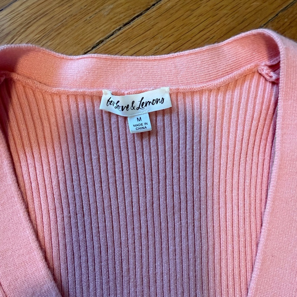 For Love & Lemons Pink Ribbed Lace-Trim Cardigan - Picture 3 of 4